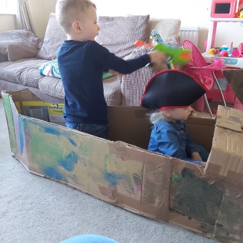 A boat made by all of us. Harry chose the boat by using images off google as to what he wanted it to look like. He then painted it after 3